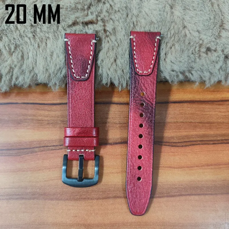20mm Red Watch Strap Genuen Leather Premium Quality